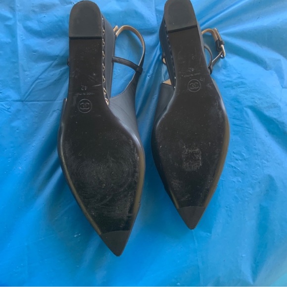 Chanel Black Leather Chain Heel Wedge Shoes Size 42/11 - Picture 3 of 6